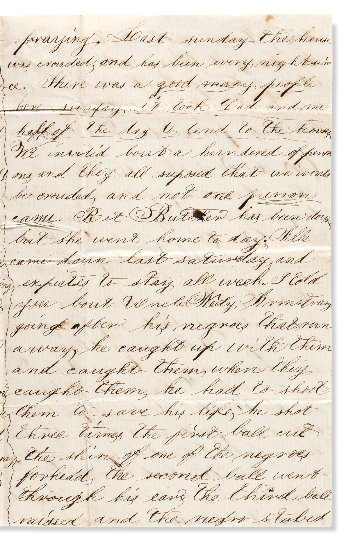 (SLAVERY AND ABOLITION.) Jasper L. Hall. Letter describing the defeat of slave catchers in a pitched battle with ten fugitives.